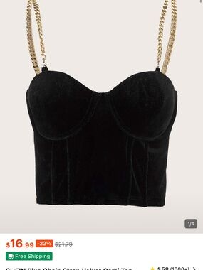 SHEIN Black Velvet Bustier Camisole with Gold Chain Straps